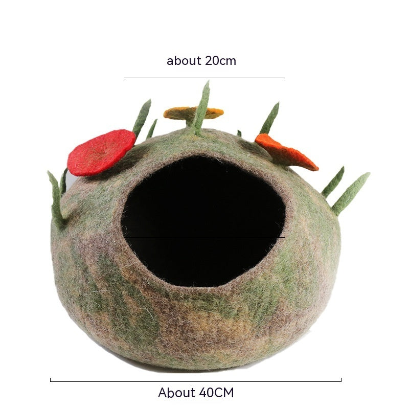 HKM-625491 Wool Felt Cat House with Various Fun Designs for Cozy Pet Comfort