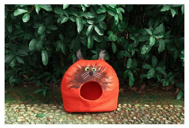 HKM-625491 Wool Felt Cat House with Various Fun Designs for Cozy Pet Comfort