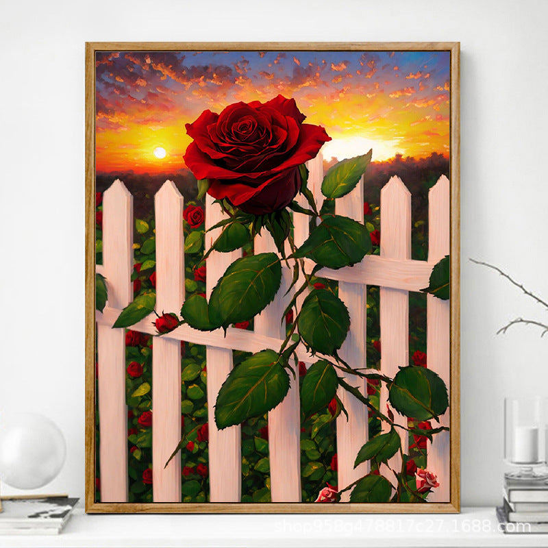 HKM-625619 Advanced Digital Oil Painting Kit - Rose Design, Frameless Canvas with Brush