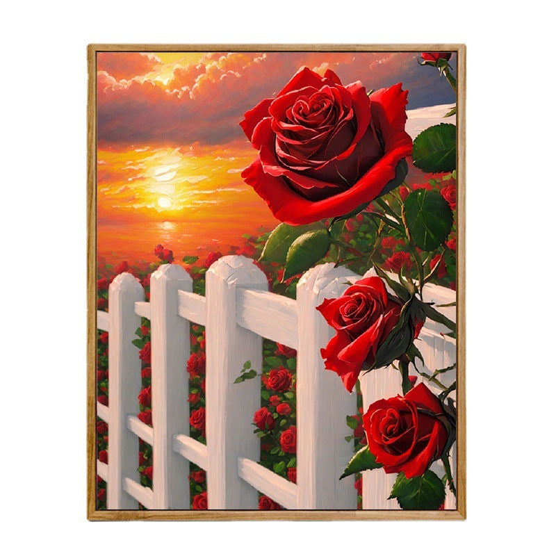 HKM-625619 Advanced Digital Oil Painting Kit - Rose Design, Frameless Canvas with Brush