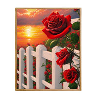HKM-625619 Advanced Digital Oil Painting Kit - Rose Design, Frameless Canvas with Brush