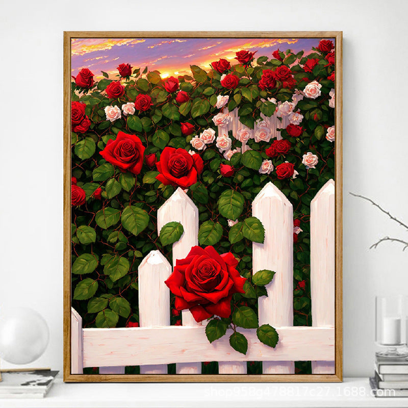 HKM-625619 Advanced Digital Oil Painting Kit - Rose Design, Frameless Canvas with Brush