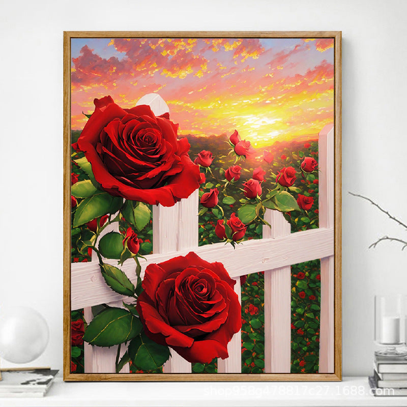 HKM-625619 Advanced Digital Oil Painting Kit - Rose Design, Frameless Canvas with Brush