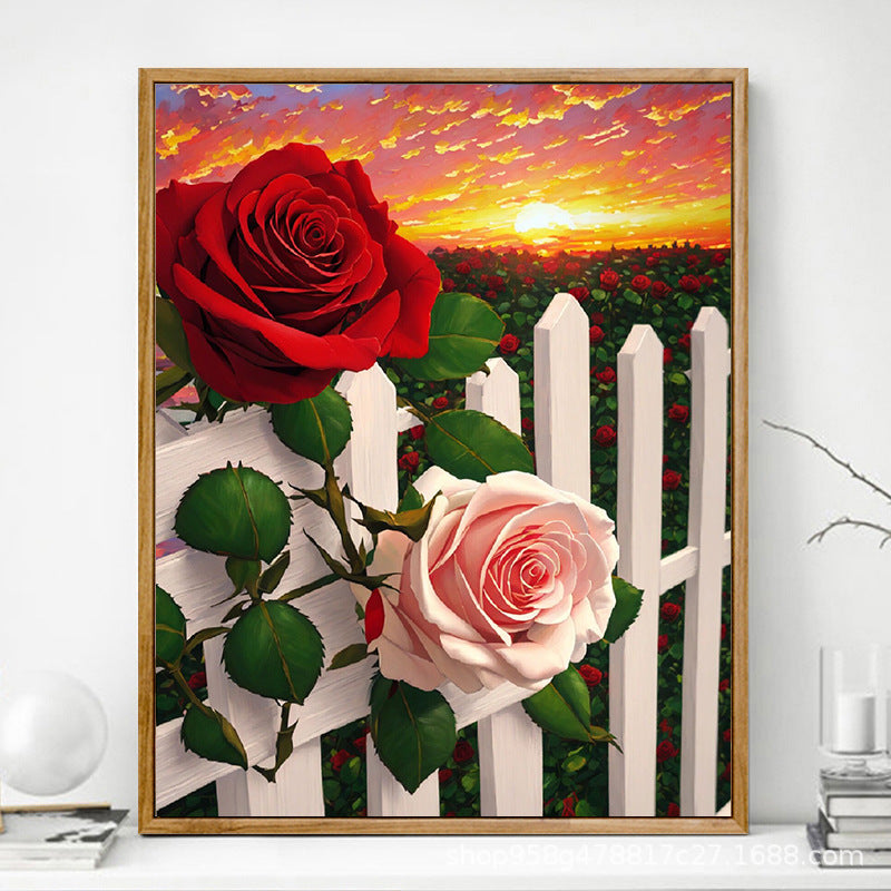 HKM-625619 Advanced Digital Oil Painting Kit - Rose Design, Frameless Canvas with Brush
