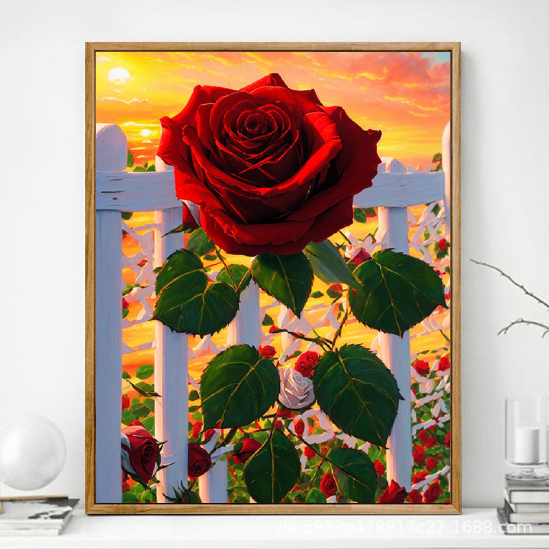 HKM-625619 Advanced Digital Oil Painting Kit - Rose Design, Frameless Canvas with Brush