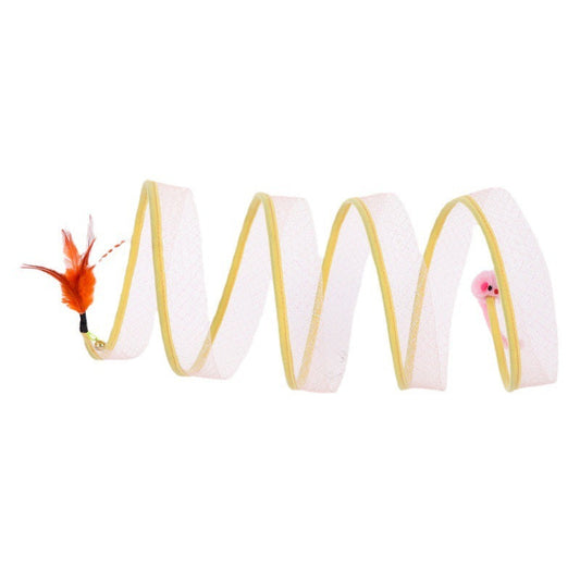 HKM-625683 Foldable S-Type Cat Tunnel Toy with Plush Mouse and Sisal Ball - Soft and Interactive Play Channel for Cats