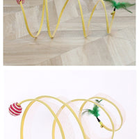 HKM-625683 Foldable S-Type Cat Tunnel Toy with Plush Mouse and Sisal Ball - Soft and Interactive Play Channel for Cats