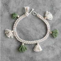 HKM-625683 Hand-Woven Macrame Wall Lanyard Tapestry with Wooden Beads and Tassels