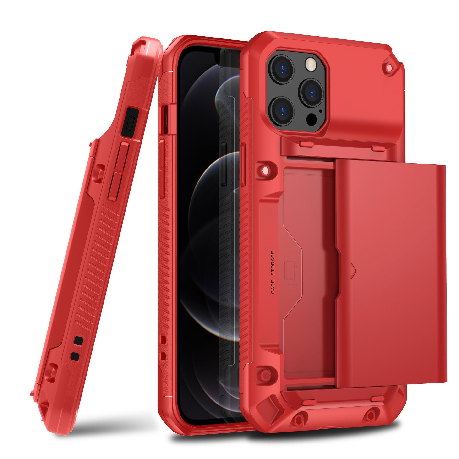 HKM-625939 Sleek Full-Cover TPU+PC Mobile Phone Case for Apple 12 Pro Max with Card Slot - Available in Multiple Colors