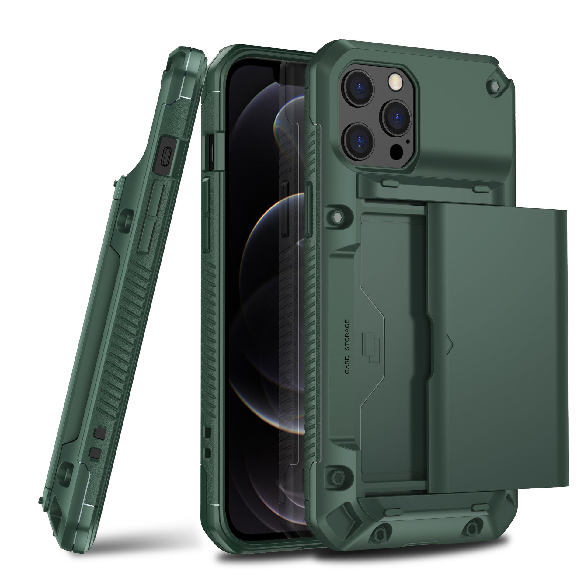 HKM-625939 Sleek Full-Cover TPU+PC Mobile Phone Case for Apple 12 Pro Max with Card Slot - Available in Multiple Colors