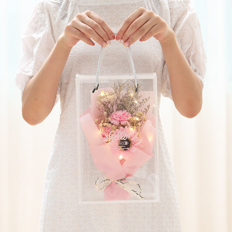 HKM-626131 Soap Flower Gift Box Bundle with Dried Flowers and Light Greeting Cards