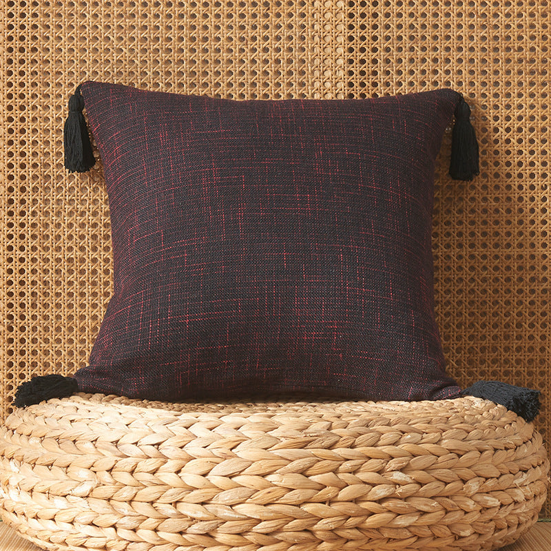 HKM-626131 Solid Color Cotton Linen Fringe Pillow with Various Color and Filling Options