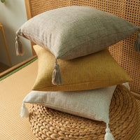 HKM-626131 Solid Color Cotton Linen Fringe Pillow with Various Color and Filling Options