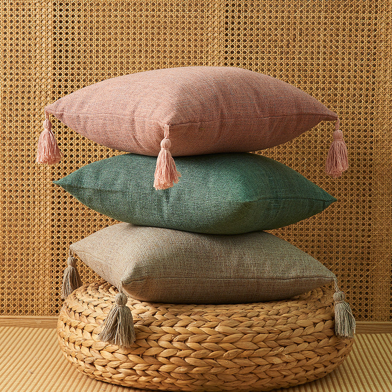 HKM-626131 Solid Color Cotton Linen Fringe Pillow with Various Color and Filling Options