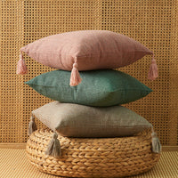 HKM-626131 Solid Color Cotton Linen Fringe Pillow with Various Color and Filling Options
