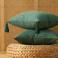 HKM-626131 Solid Color Cotton Linen Fringe Pillow with Various Color and Filling Options