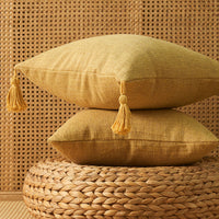 HKM-626131 Solid Color Cotton Linen Fringe Pillow with Various Color and Filling Options