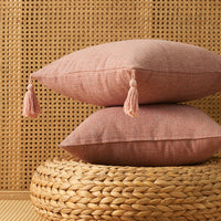 HKM-626131 Solid Color Cotton Linen Fringe Pillow with Various Color and Filling Options