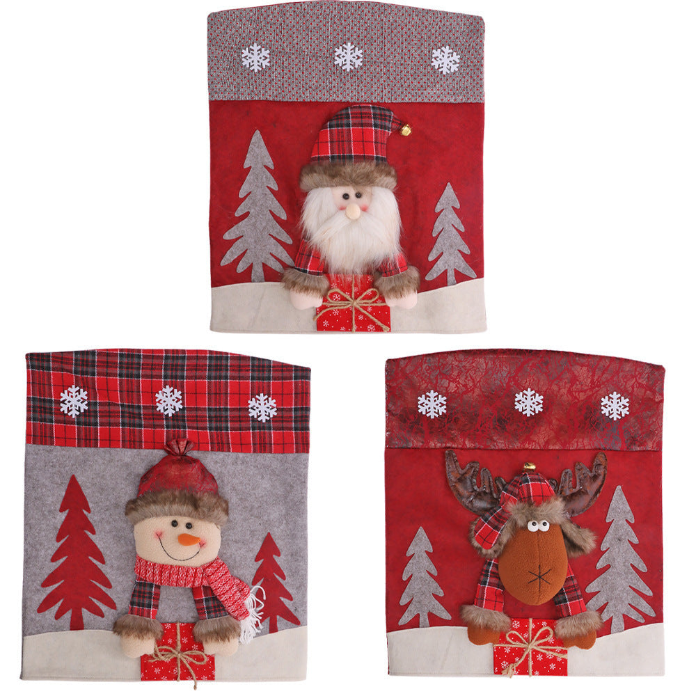 HKM-626515 Three-Dimensional Cartoon Chair Cover - Santa, Snowman, and Deer Design
