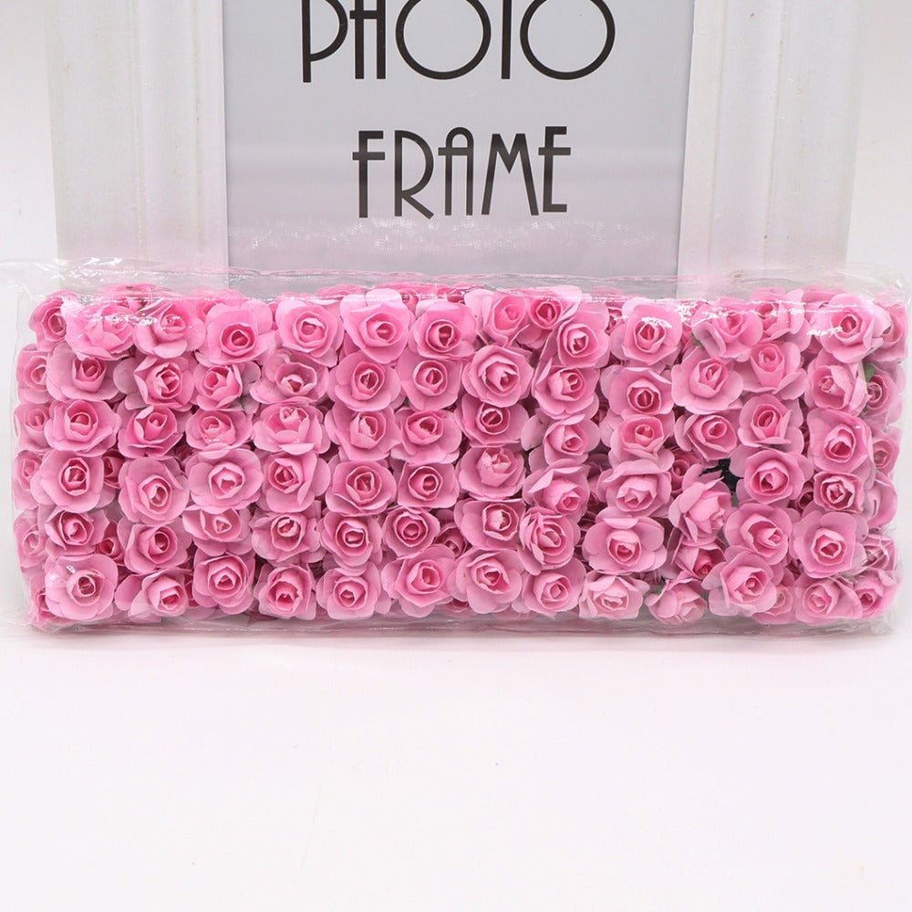 HKM-626771 Mini Artificial Paper Rose Bouquet - 144pcs 1.5-1.8cm for DIY Crafts, Wreaths, and Wedding Decor
