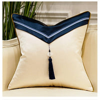 HKM-626835 Cushion Queen Modern Chinese Pillow Cover with Tassels and Jade Pendant – Multiple Sizes Available