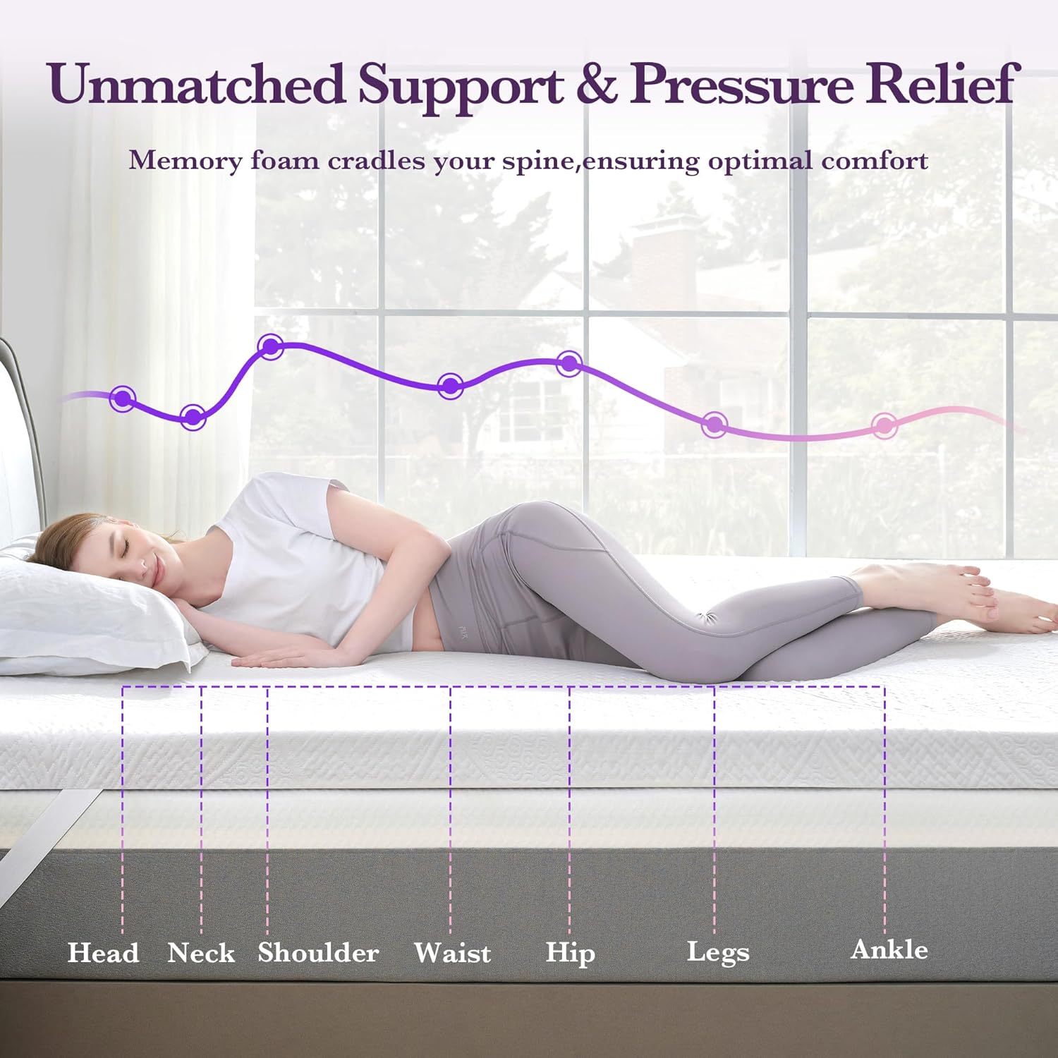 HKM-627155 Twin Size 3-Inch Memory Foam Mattress Topper for Comfortable Sleep and Space Optimization