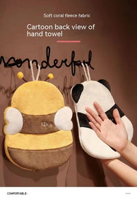 HKM-627411 Cute Cartoon Coral Fleece Towels with Bee and Panda Designs - Set of 2 Hanging Towels