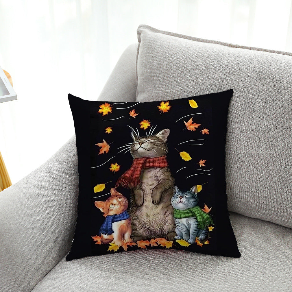 HKM-627539 Cat Series Cotton and Linen Pillow Cover 45x45 for Automobile Decor