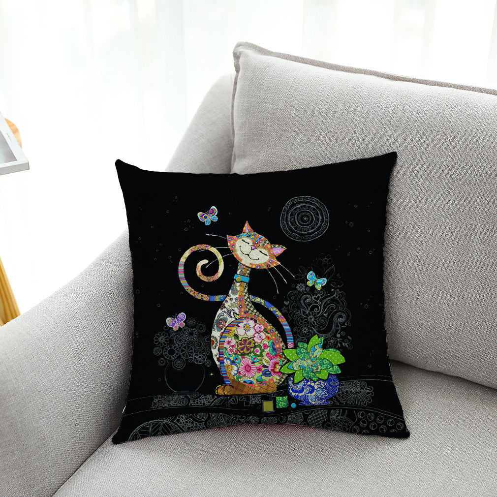 HKM-627539 Cat Series Cotton and Linen Pillow Cover 45x45 for Automobile Decor