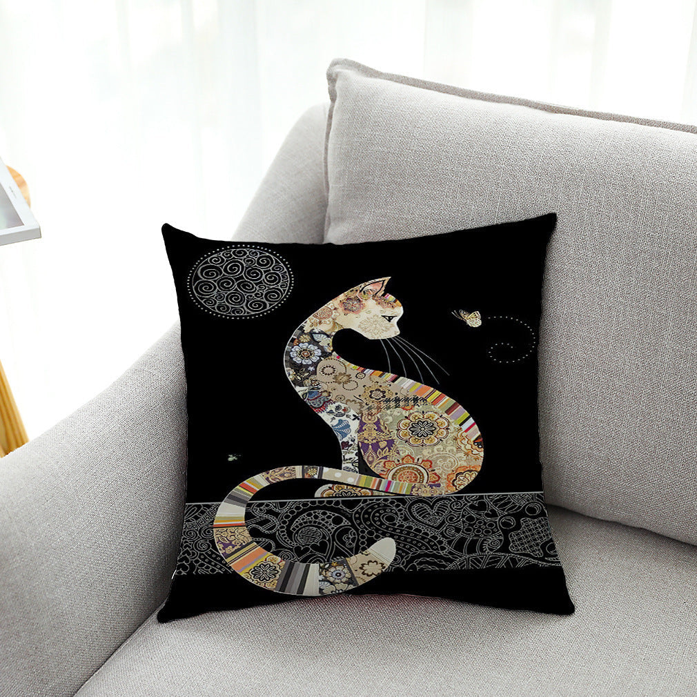 HKM-627539 Cat Series Cotton and Linen Pillow Cover 45x45 for Automobile Decor