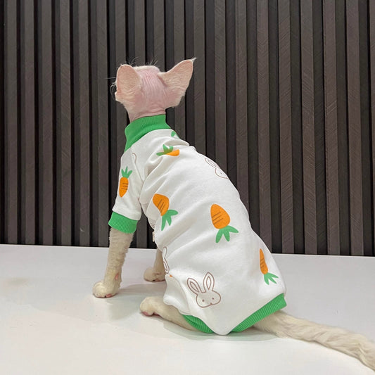 HKM-627795 All-Season Hairless Cat Anti-Lint Sleeved Clothing in Carrot and Cherry Colors