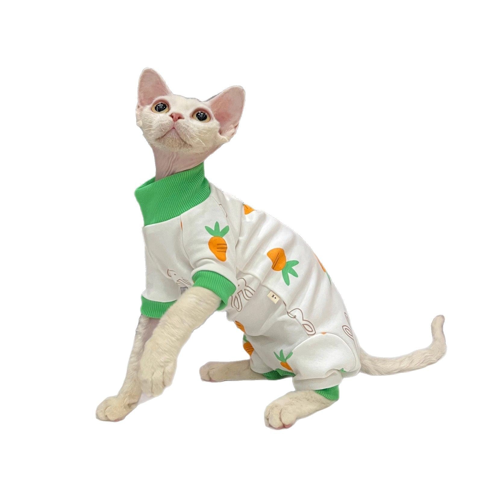 HKM-627795 All-Season Hairless Cat Anti-Lint Sleeved Clothing in Carrot and Cherry Colors