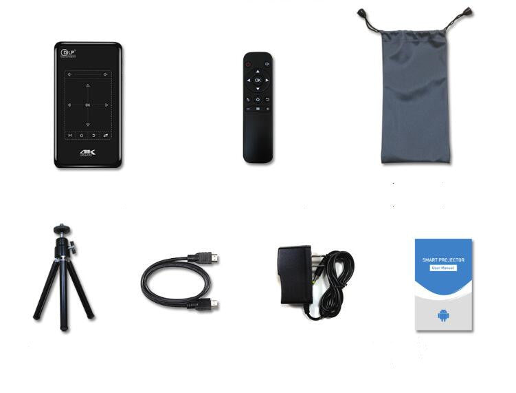 HKM-627859 Compact 4K Mini Projector with DLP Lens, Bluetooth, Dual-Band WiFi, and Android 6.0 System
