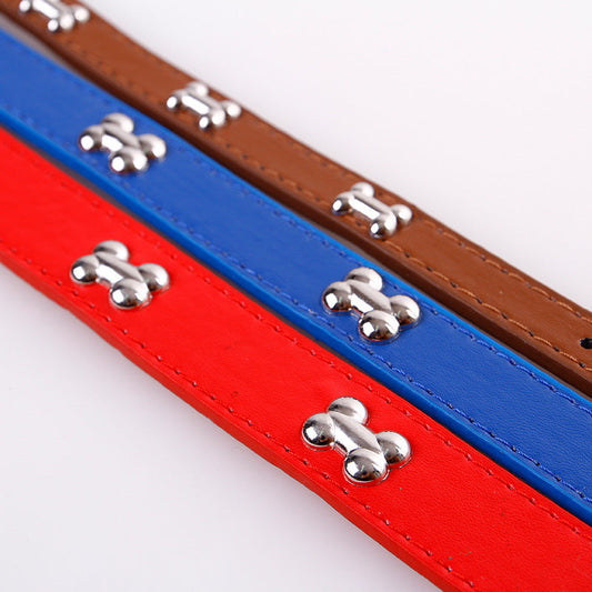 HKM-627987 Leather Pet Collar for Dogs and Cats - Adjustable, 5 Color Options, Durable Design