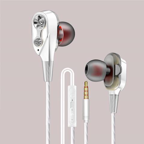 HKM-628051 Wired In-Ear Headphones with Dual Dynamic Subwoofers and Built-in Microphone