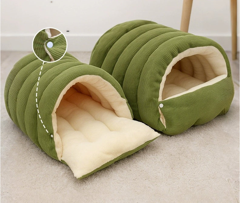HKM-628435 Cozy Removable Closed Cat House - Washable Winter Pet Nest in Light Colors