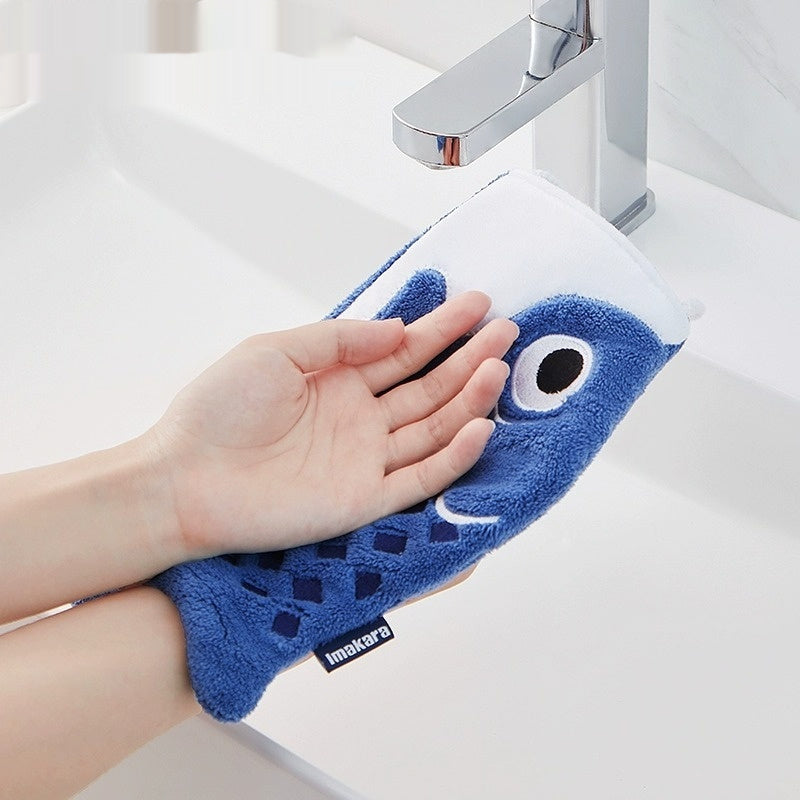 HKM-628563 Cute Cartoon Microfiber Hanging Hand Towel in Red and Blue