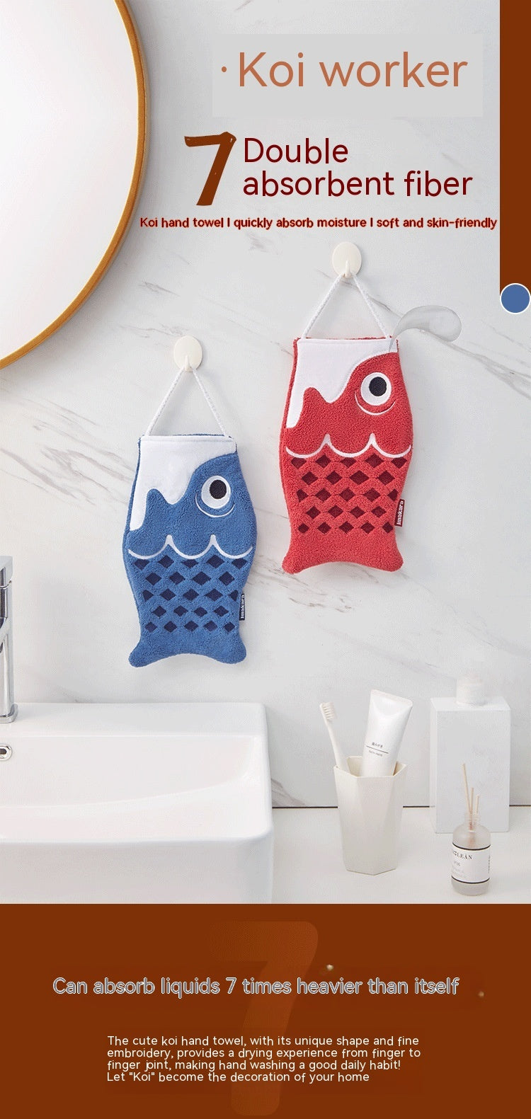 HKM-628563 Cute Cartoon Microfiber Hanging Hand Towel in Red and Blue