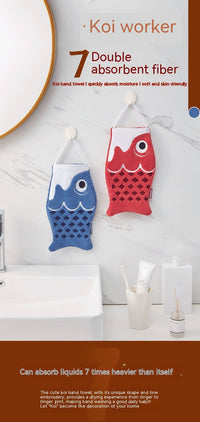 HKM-628563 Cute Cartoon Microfiber Hanging Hand Towel in Red and Blue