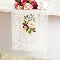 HKM-629203 European Style Lace Embroidered Tablecloth and Cushion Set, Light Gray Hemp Polyester