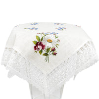 HKM-629203 European Style Lace Embroidered Tablecloth and Cushion Set, Light Gray Hemp Polyester