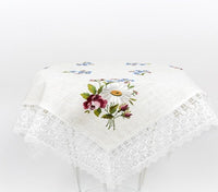 HKM-629203 European Style Lace Embroidered Tablecloth and Cushion Set, Light Gray Hemp Polyester