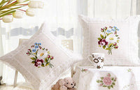 HKM-629203 European Style Lace Embroidered Tablecloth and Cushion Set, Light Gray Hemp Polyester
