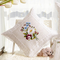 HKM-629203 European Style Lace Embroidered Tablecloth and Cushion Set, Light Gray Hemp Polyester