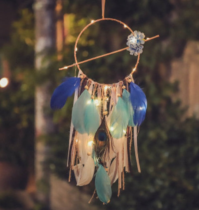 HKM-629459 Colorful Feather Dreamcatcher Wall Decoration - Pink, White, Blue, Purple, Green