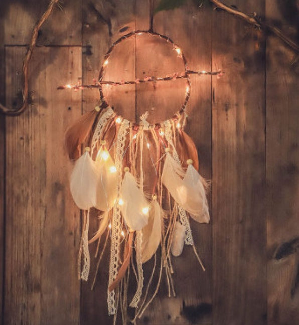 HKM-629459 Colorful Feather Dreamcatcher Wall Decoration - Pink, White, Blue, Purple, Green