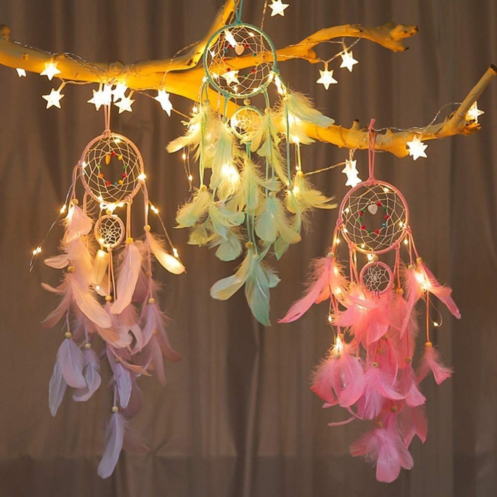 HKM-629459 Colorful Feather Dreamcatcher Wall Decoration - Pink, White, Blue, Purple, Green