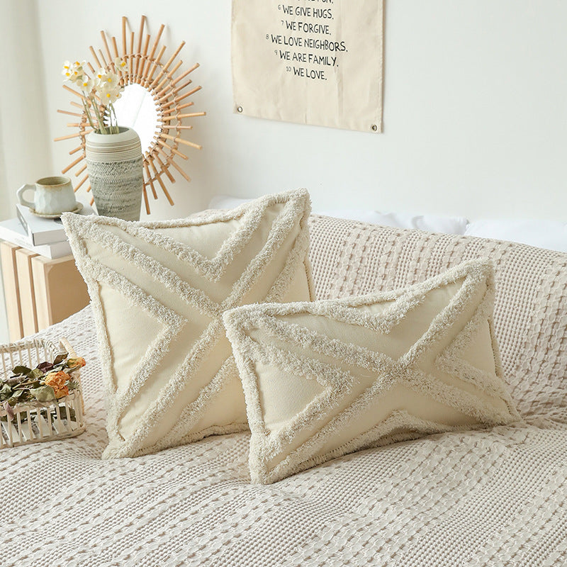 HKM-629587 Moroccan Style Tassel Tufted Pillow Cover - 45x45cm & 30x50cm Options