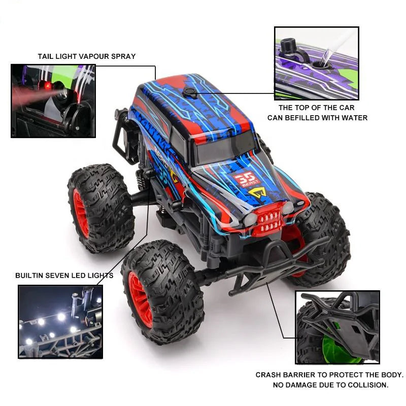 HKM-629715 Remote Control 1/18 Scale Music Spray Stunt Car Toy for Kids - Electric Indoor/Outdoor Vehicle