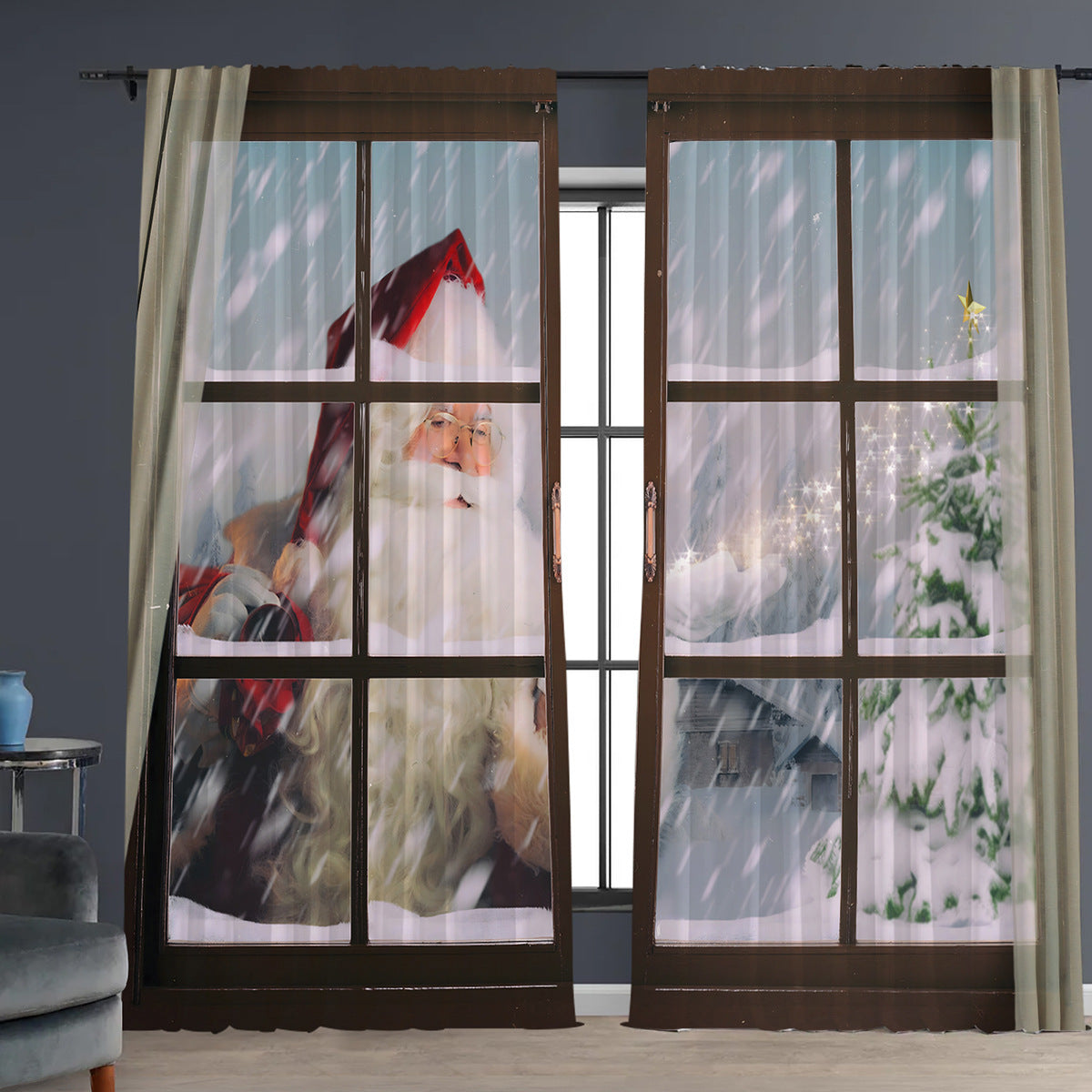 HKM-629843 Christmas 3D Printed Floral Curtains - Set of 2, Various Sizes and High Shading 71%-90%